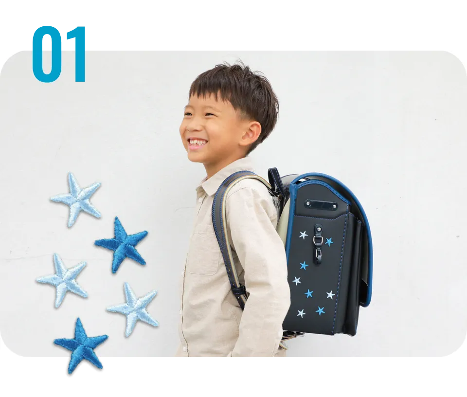 池田屋ランドセル　NO.56防水クラリーノ・カラーステッチ・クロ×ブルー